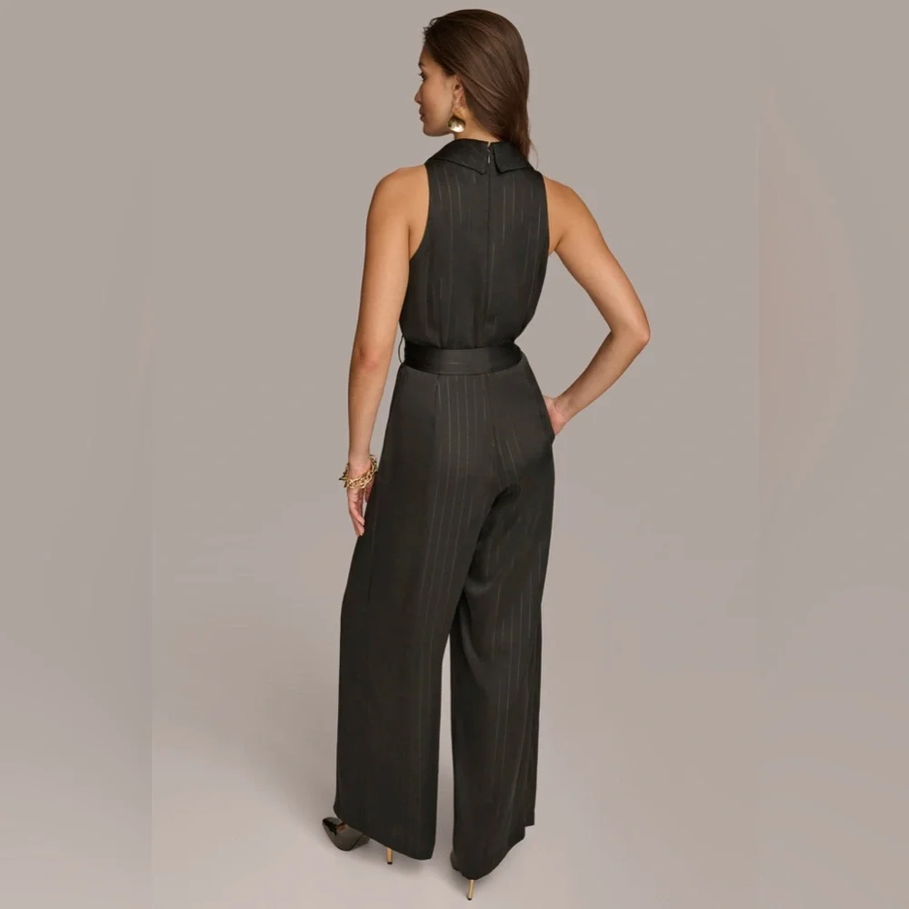 Donna Karan - V-neck Pinstripe Jumpsuit - Picture 2 of 9